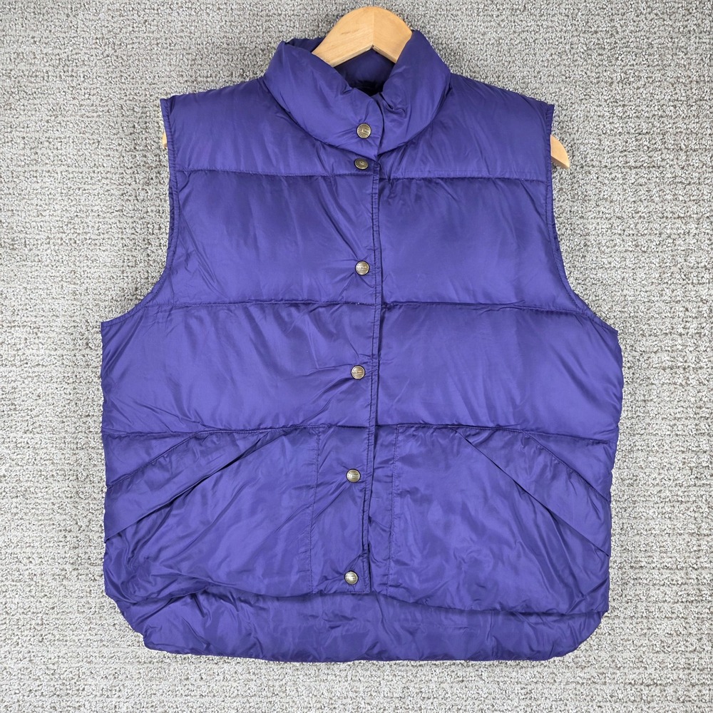 Vintage LL Bean Womens Purple Goose Down Puffer Vest Snap Front Quilted Medium